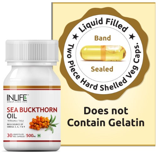 Sea Buckthorn Oil Omega 3 6 7 9 fatty acids Supplement, 500mg (30 Veg. Capsules)